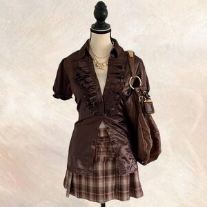 Fred David Satin Brown Ruffle Blouse